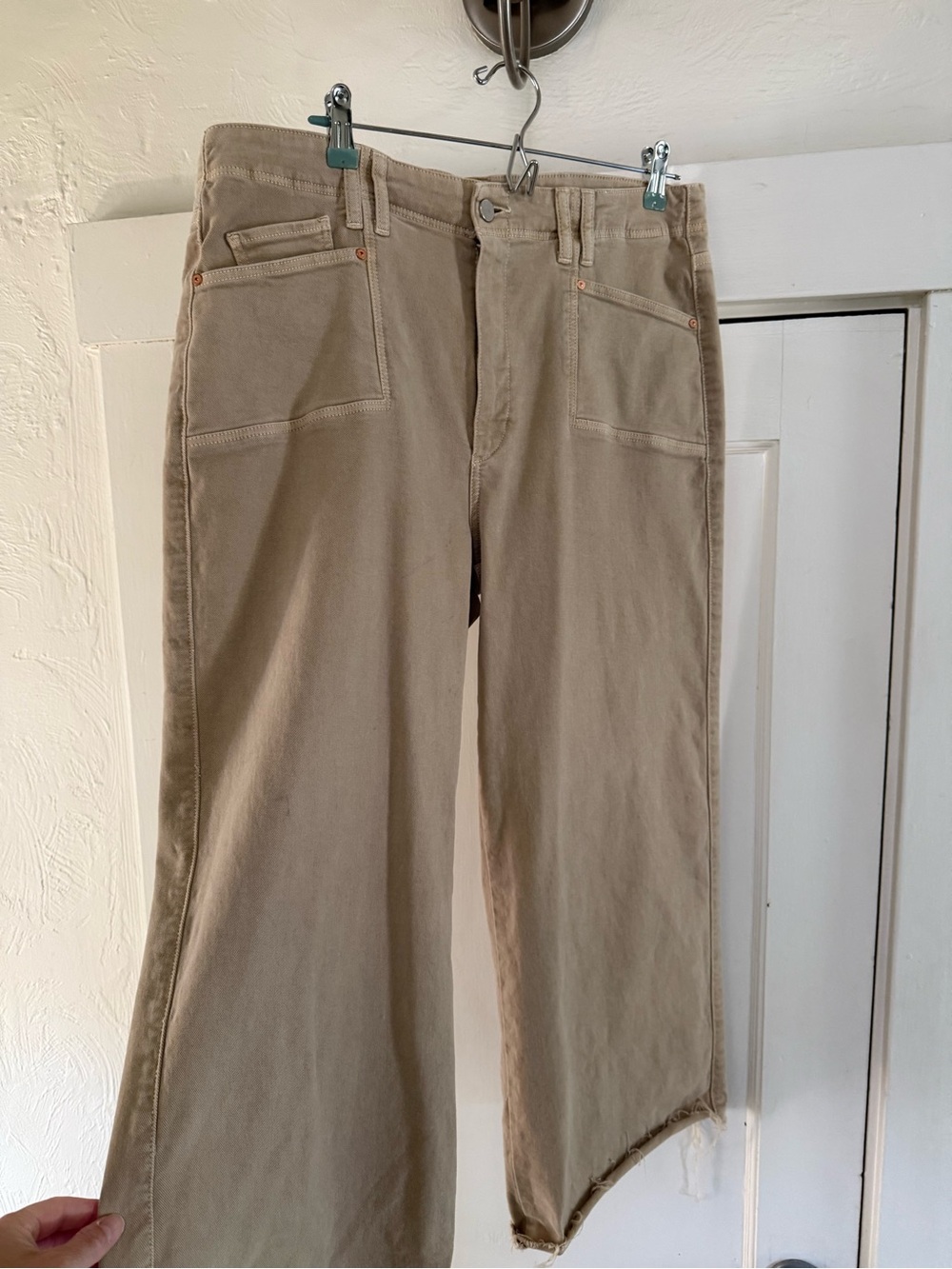 PAIGE Women's Beige Cropped Wide-Leg Jeans